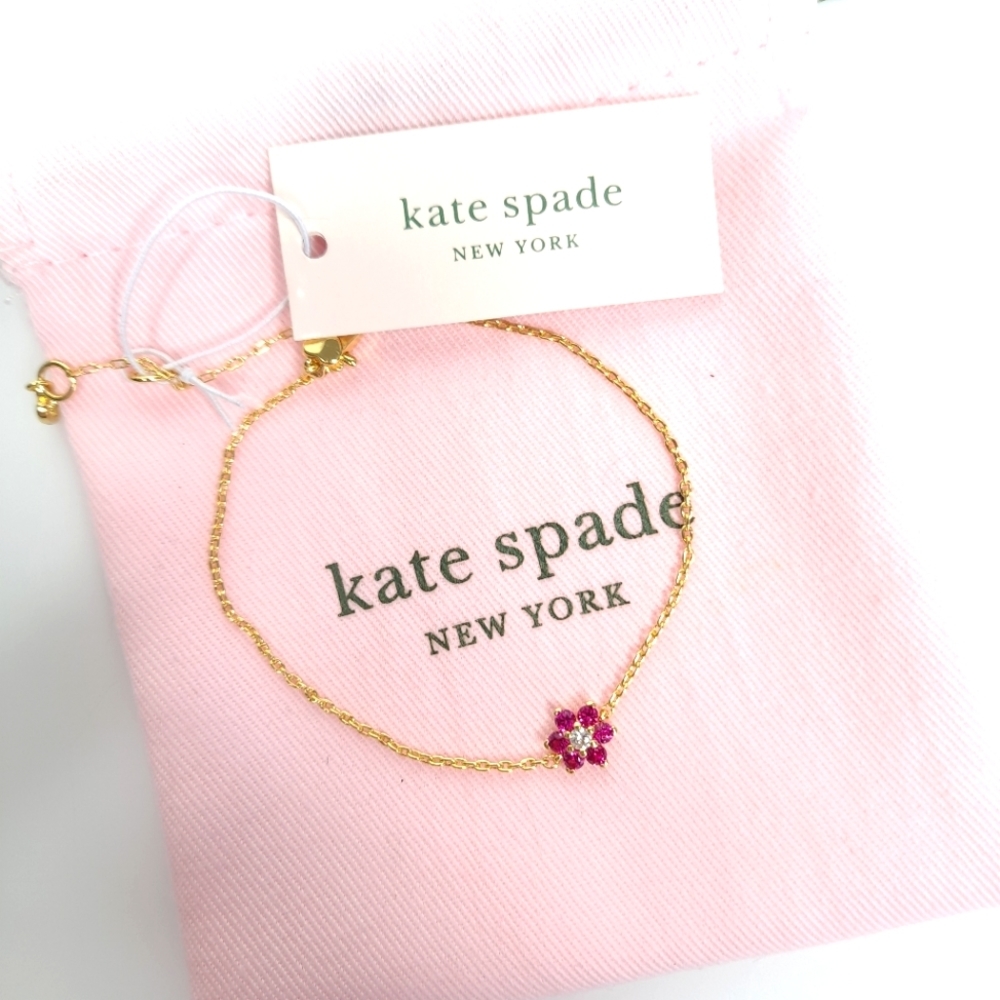 Kate Spade Myosotis Flower Bracelet in Pink + Gold Dainty Delicate Jewel… - Picture 13 of 14
